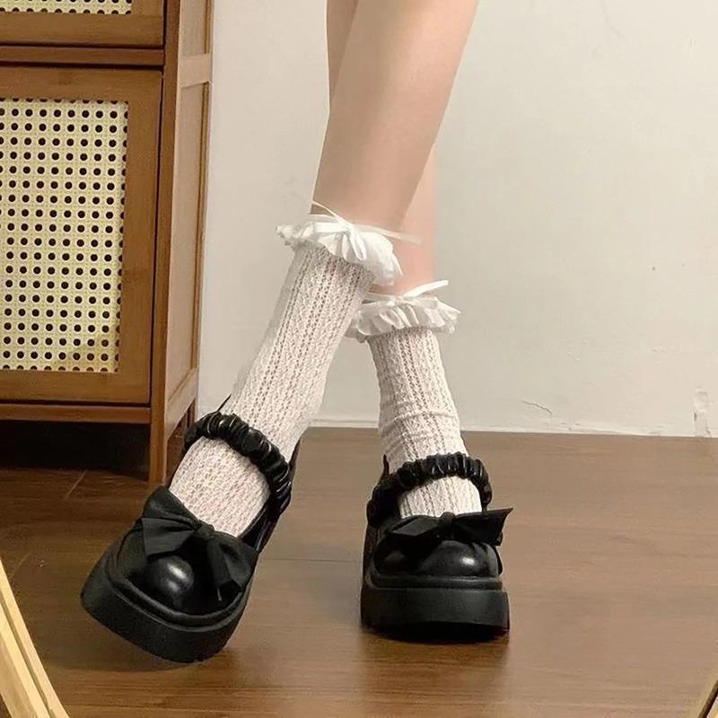 2025Closed Toe Shoes for Women Casual Bow Chunky Heel Loafers – Stylish Jane Shoes For Skirts