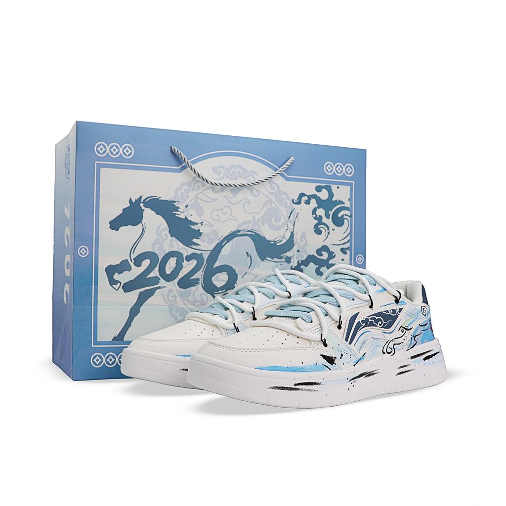 Li Ning Sycee V3 Износостойкие Легкие Низкие Кеды для Скейтборда Мужские Сине-Белые AGCT339-4(коробка)