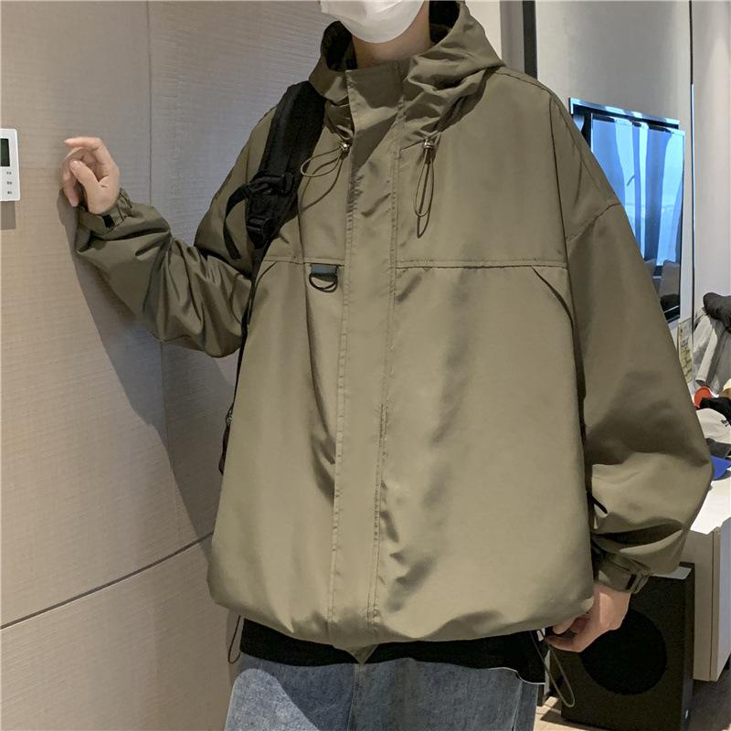 Мужская бейсбольная куртка в стиле ретро: С капюшоном, Свободный крой, Повседневный, Однотонный для весны/осени