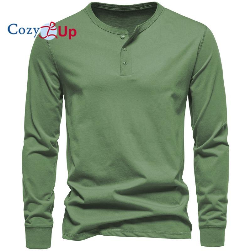Cozy Up Мужская мода повседневная передняя планка базовые футболки Henley с длинными рукавами
