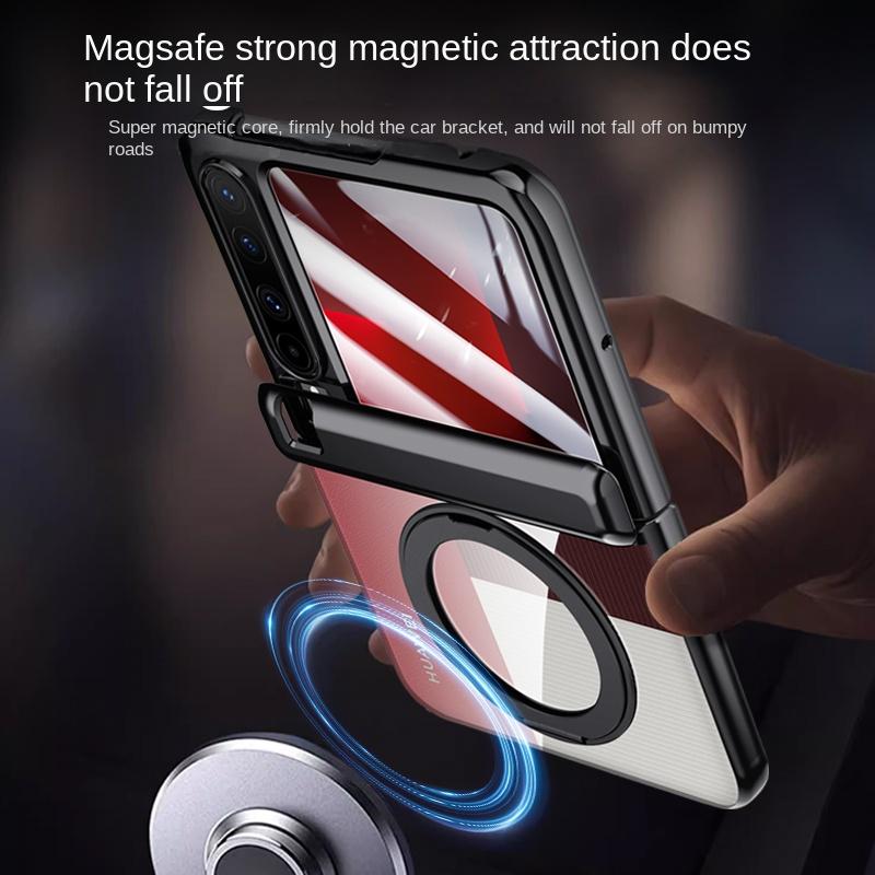 For Huawei Pura X 360° Swivel Alloy Bracket Magnetic & Bracket & Ring 3-in-1 Tempered Glass Film Anti-Drop Phone Case