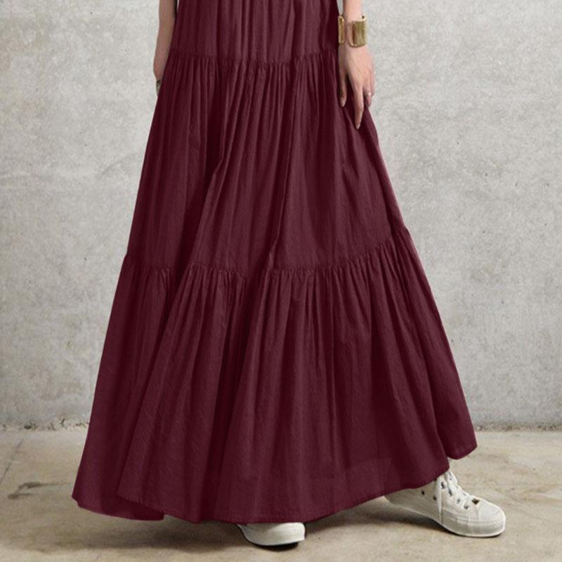 Весенне-летняя женская юбка с баской, повседневная длинная юбка, простая юбка, плиссированная полуюбка в винтажном стиле