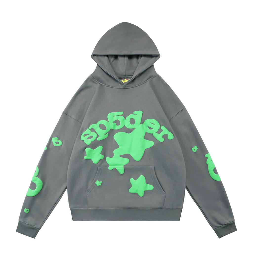 Cross-border beauty tide sp5der loose American hip-hop street casual loose and versatile pure cotton hooded sweater printing