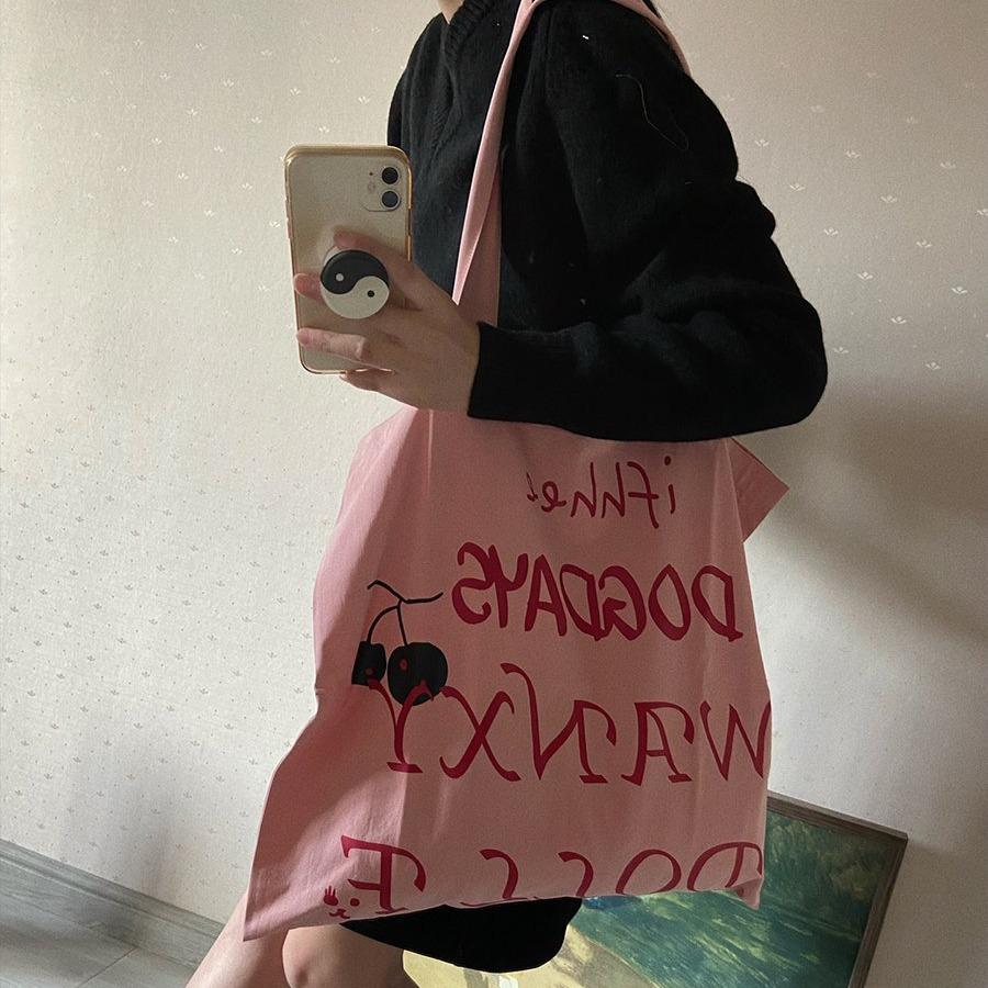 Сумка через плечо женская с напечатанными буквами Lazy Wind розовая студенческая большая вместительная холщовая сумка универсальная школьная сумка для поездок на работу