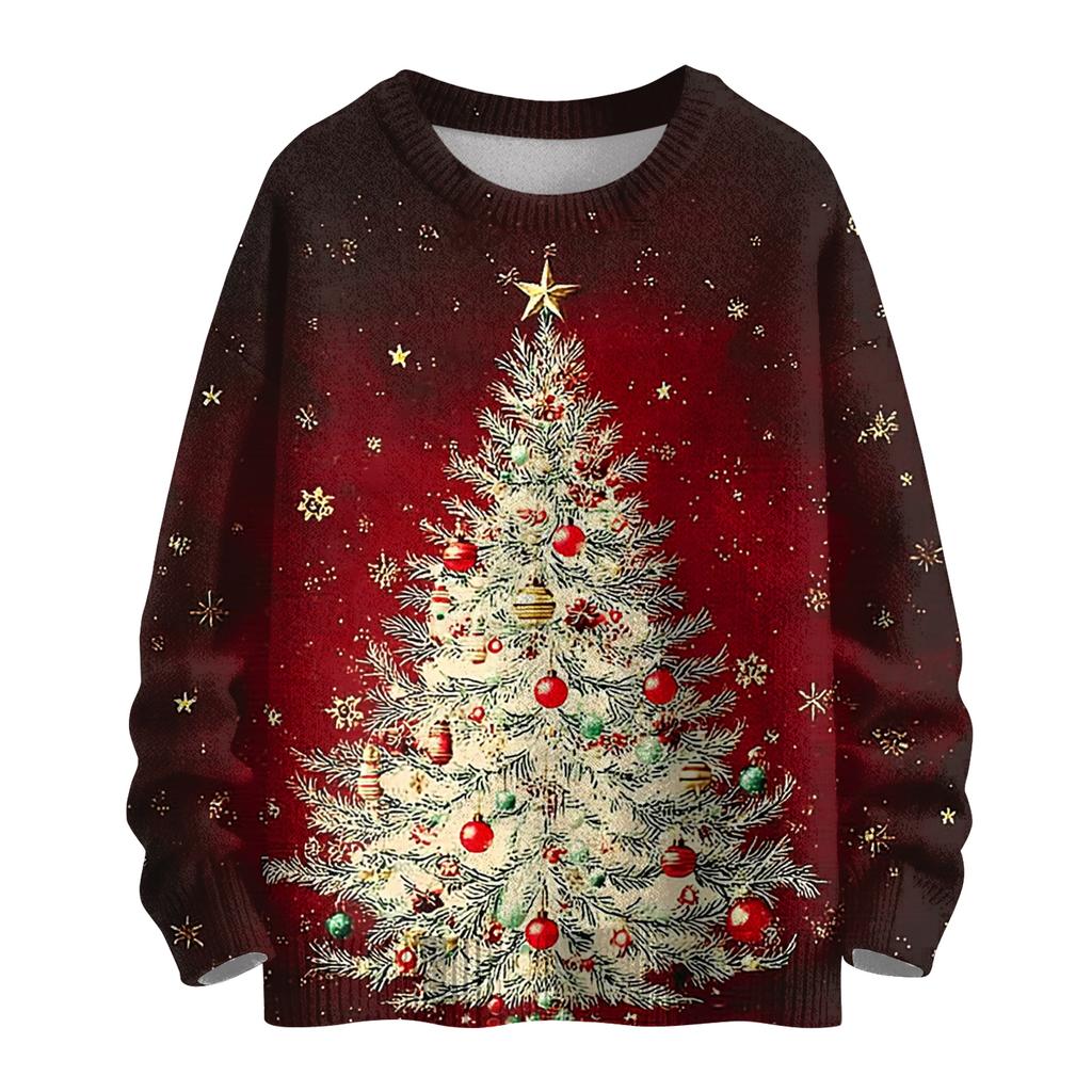 Ladies' Fashionable Casual Long Sleeved Christmas Printed Round Neck Knitted Yarn