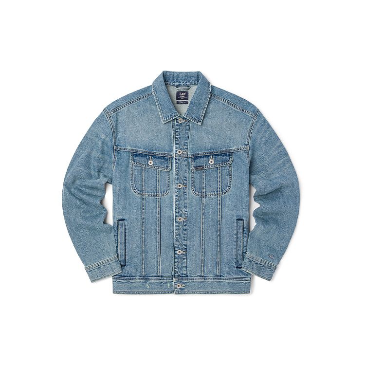 Lee Серия 101+ SS22 Винтажная стирка Вышитые буквы Джинсовая куртка Мужские куртки Средне-синий LMT0015215DG00FA00513