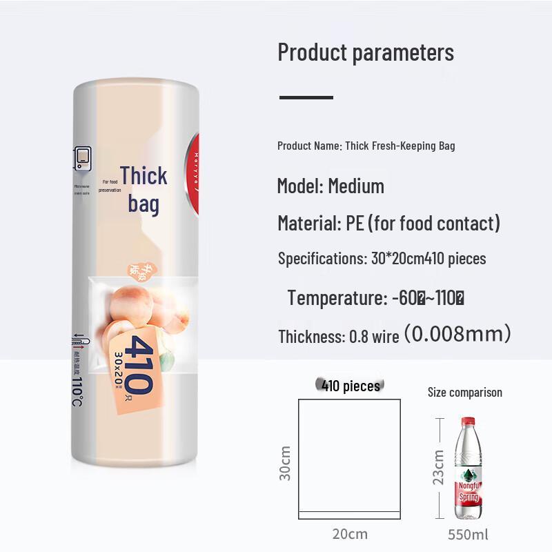 Пакеты для хранения продуктов средней толщины Meiliya (2 рулона)