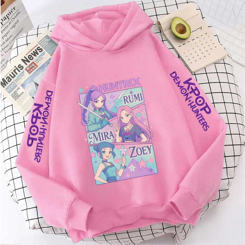 KPop Demon Girls Fashion Casual Sweatshirt Movie New Kids K-Pop Demon Hunters Hooded Tops Toddler Girl Clothes Hunters Hoodie