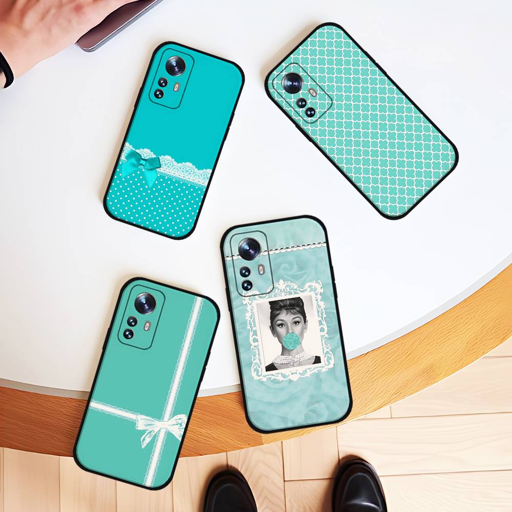 Голубой чехол для телефона Tiffany's для Xiaomi 11 12 Redmi Note 11 5G 8T 9A 9 10T Note 8 9 12S Ультратонкий, Ударопрочный, Черный