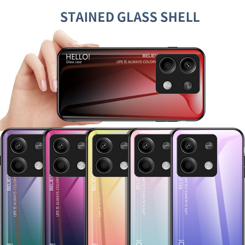 For Xiaomi Redmi Note 13 Note13 Pro+ 5G Case Gradient Aurora Tempered Glass Soft Frame Back Cover Phone Case
