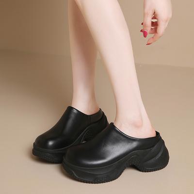 CRLAYDK Женские мюли-тапочки слипоны без задника для ходьбы кожаные на танкетке лоферы кожаные повседневные женские шлепанцы для увеличения роста