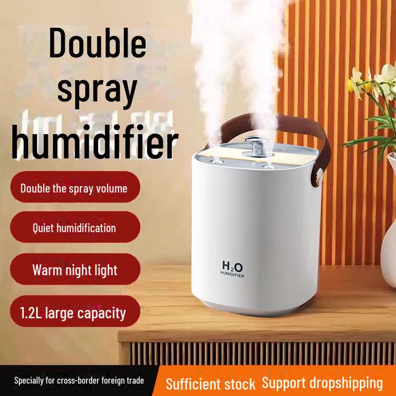 Бесшумный настольный увлажнитель воздуха объемом 1,2 л с двойным распылением и зарядкой через USB