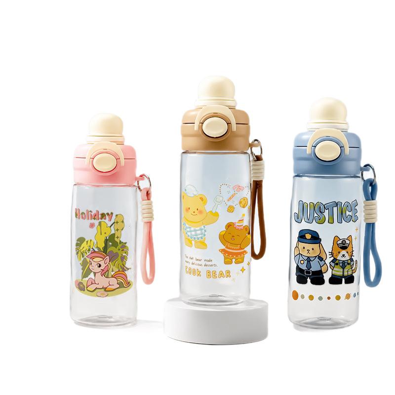 Water bottle strictly selected popular double drinking cup children's straw water cup elastic cover portable cartoon cute male and female students