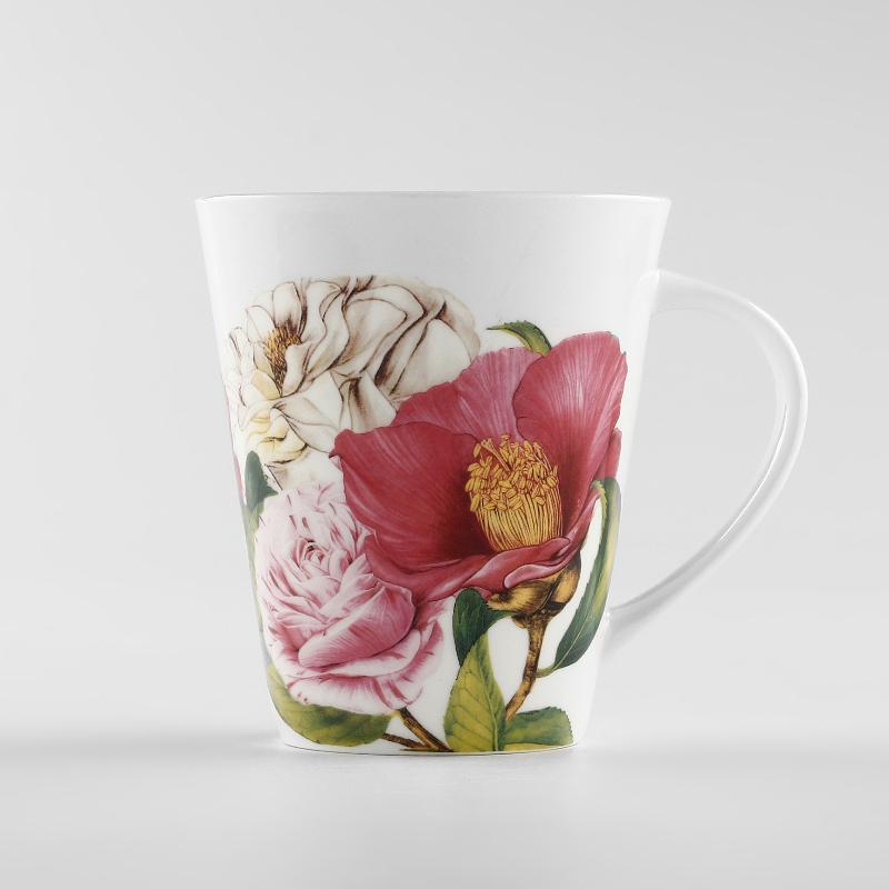 Фарфоровая кружка в стиле V 450 мл, тонкая костяная фарфоровая чашка для чая, кофейная чашка с узором в виде цветов камелии для капучино, керамические чайные сервизы