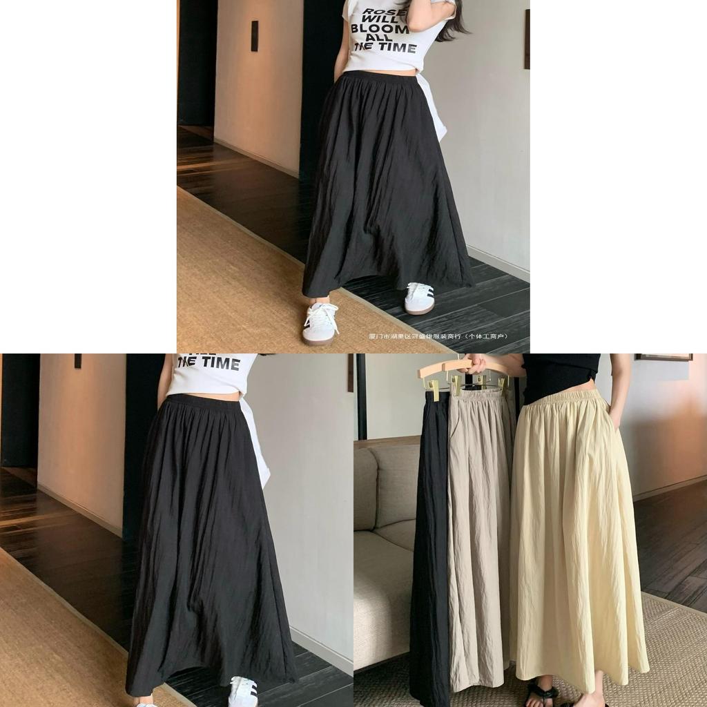 Cotton Blend Pleated Midi Skirt With High Waist For Women Spring