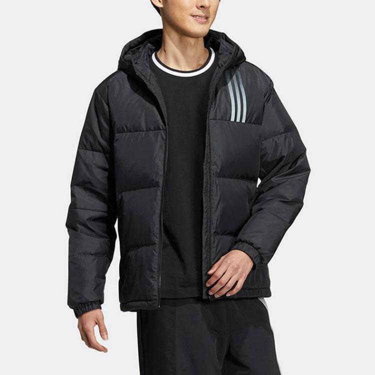 adidas Куртка Neo Essential с принтом логотипа на спине и капюшоном на молнии, унисекс, черная, HN0709