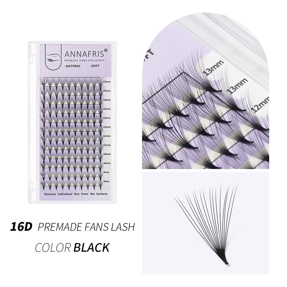ANNAFRIS 10D 12D 14D 16D 20D Готовые веерные наращивания ресниц Тонкие заостренные корни с русскими объемными ресницами Мягкие натуральные накладные ресницы