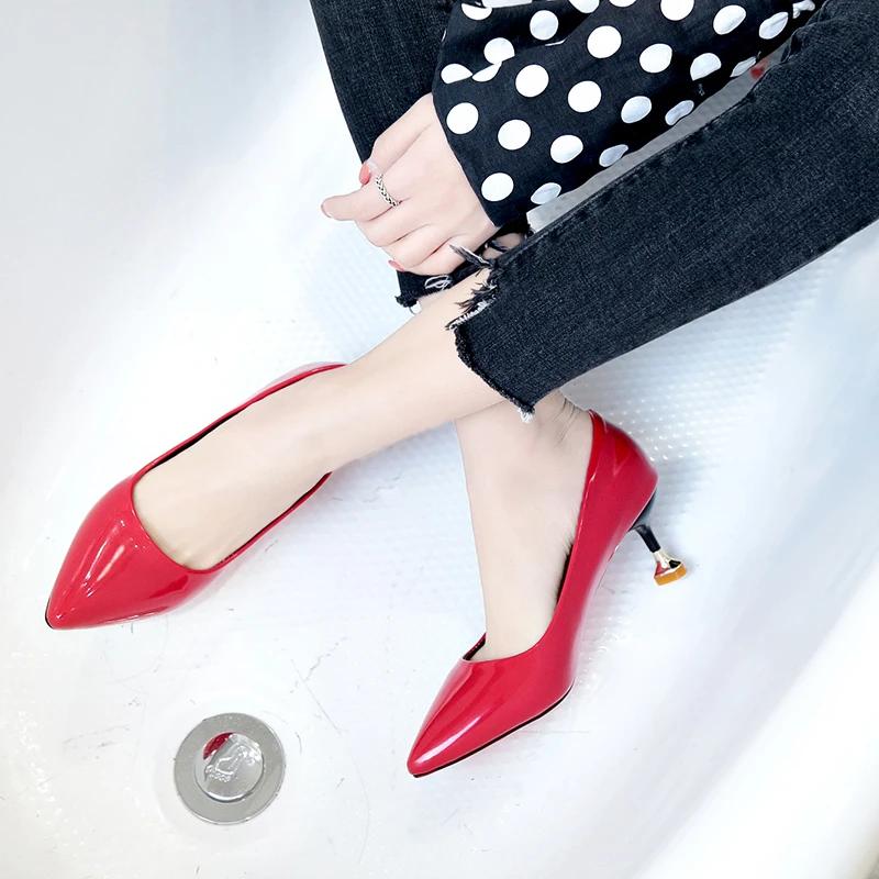 Женские туфли-лодочки с неглубоким вырезом, на высоком каблуке, весенняя новая мода, с острым носком, модные повседневные женские туфли большого размера