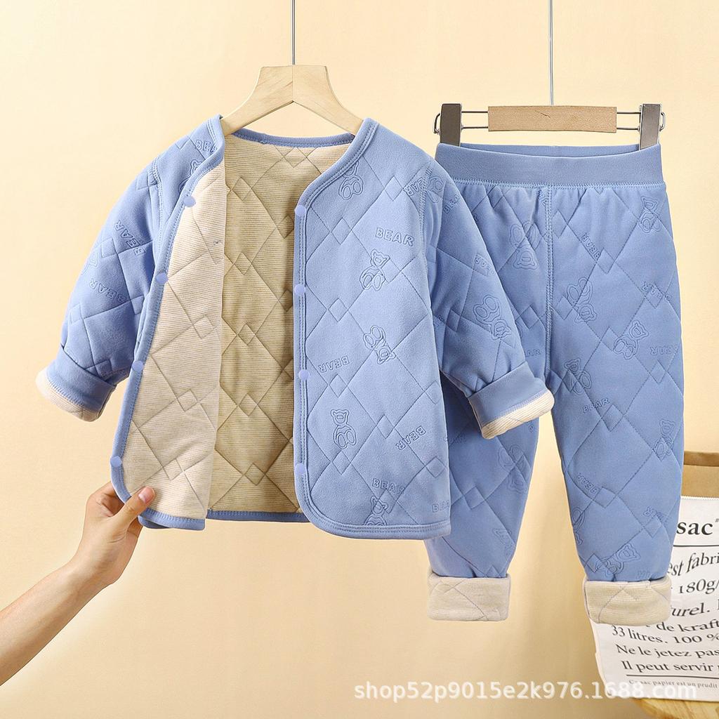 Детский артефакт школьной формы Осень-Зима Трехслойная стеганая хлопковая куртка для мальчиков с толстой велюровой подкладкой и хлопковая куртка для девочек