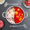 32cm Stainless Steel Hot Pot with Divider, Dual-Sided Cooking Pot, 304 Stainless Steel Pot with Glass Lid, Soup Spoon & Strainer