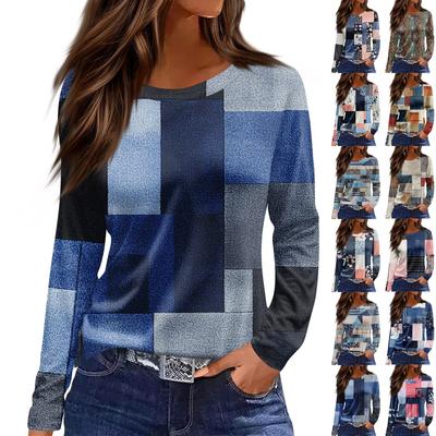 Женский повседневный топ с длинным рукавом и принтом, с круглым вырезом