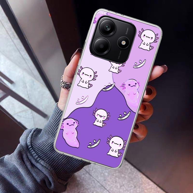 Cute Axolotl Kawaii Phone Case For Xiaomi Redmi Note 10 11 12 13 14 15 Pro Plus 11S 12S 14S 11T 11E 10S Soft TPU Back Cover Redm