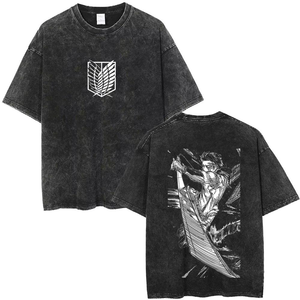 Washed Vintage Anime Attack on Titan Annie Leonhart Merch Tshirt Men Women Clothing Manga Harajuku Oversized T Shirt Streetwear