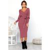 Women's Fashion Spring Fall Solid Color Print Long Sleeve V-Neck High Waist Casual Dresses