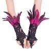 Women's Feather Wrist Cuffs Gothic Lace Feather Long Fingerless Gloves