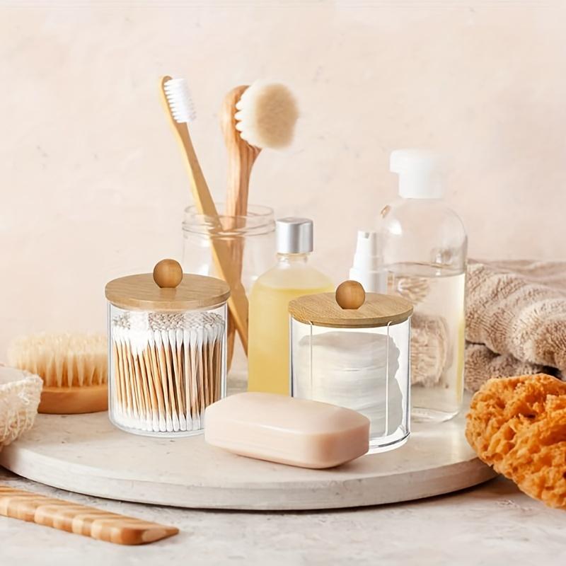 2 шт. Держатель для ватных дисков, Банки для ванной комнаты, Коробка для хранения, Органайзеры для косметики, Хранение ватных дисков с крышкой, Прочный, Пыленепроницаемый