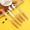 Stainless Steel Wooden Handle Knife Fork Home Restaurant Fruit Ice Spoon Soup Rice Spoon Chopsticks Utensils for Kitchen Cutlery