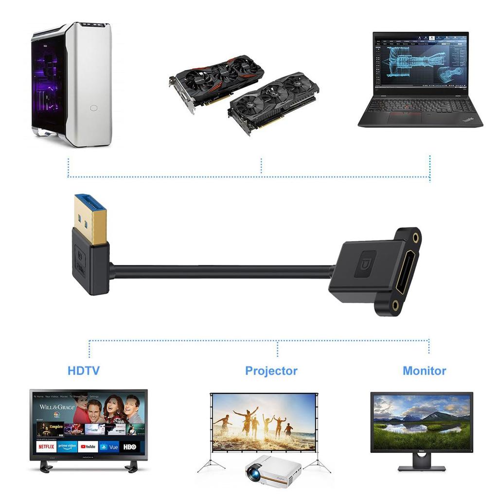 Cablecc Удлинительный кабель DisplayPort 8K 60 Гц 4K 144 Гц DP Папа-Мама для и Видеокарт 1.4 Ультратонкий с изгибом под углом, 30 см, Настольных компьютеров, Ноутбуков,