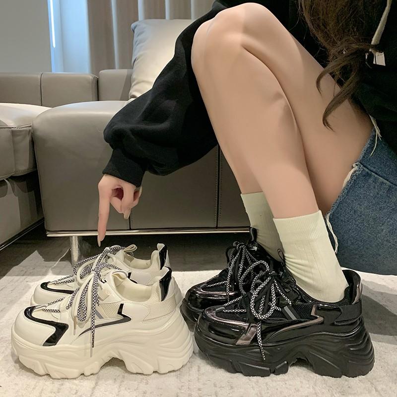 Новые весенние женские массивные кроссовки на шнуровке, повседневная женская спортивная обувь, модная прогулочная обувь с дышащей сеткой на толстой подошве