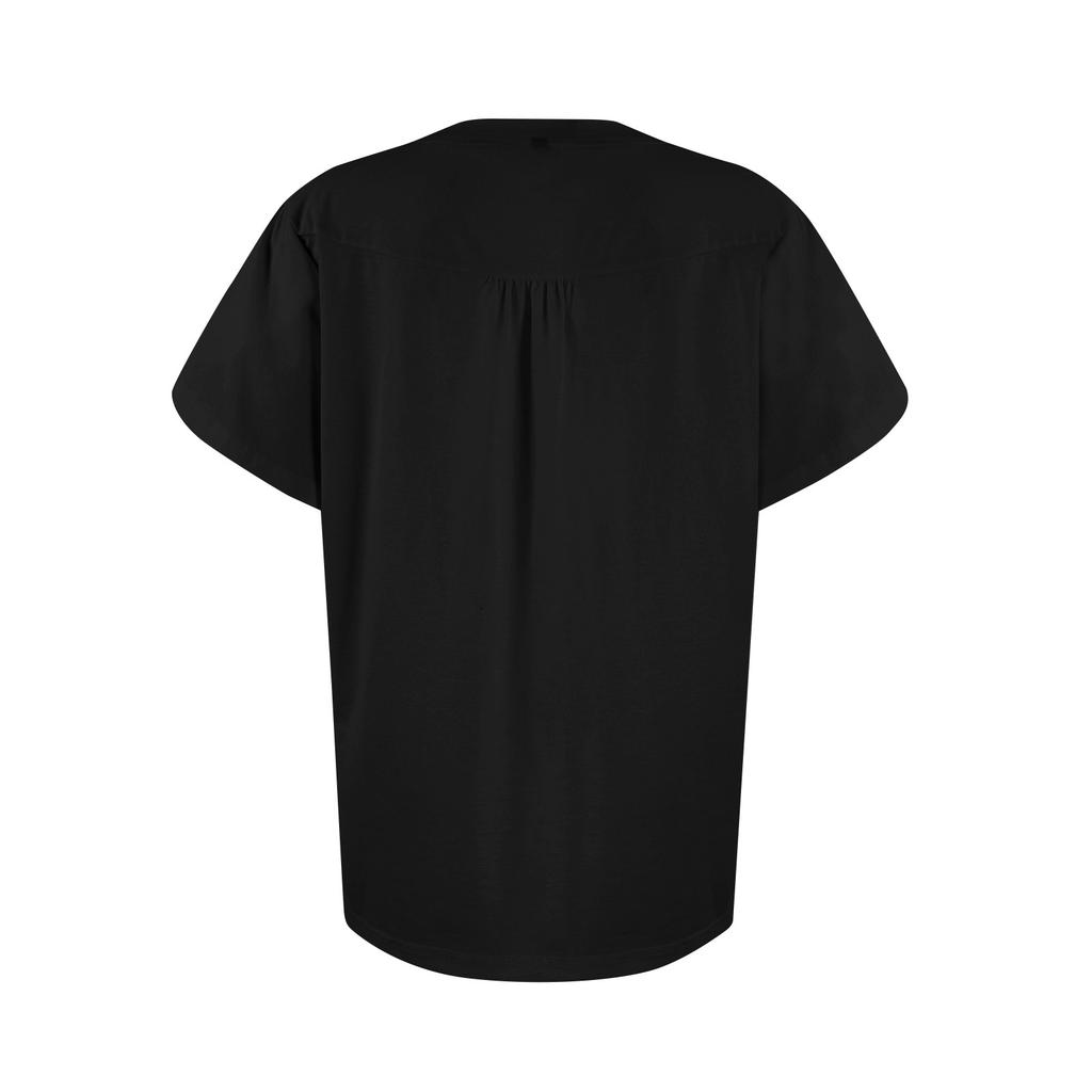 Women's Casual Round Neck Short Sleeve Chest Pleated Flap Sleeve Solid Color Top