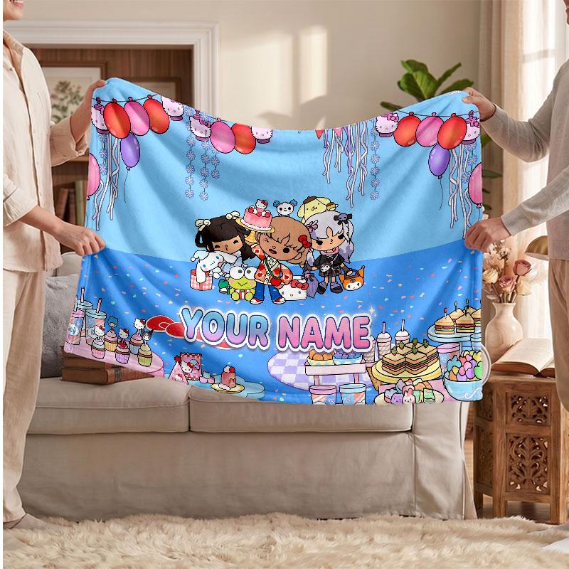 Toca Boca Personalized Flannel Blanket, Custom Printed Text Name, Warm Soft Blanket For Couch Bed