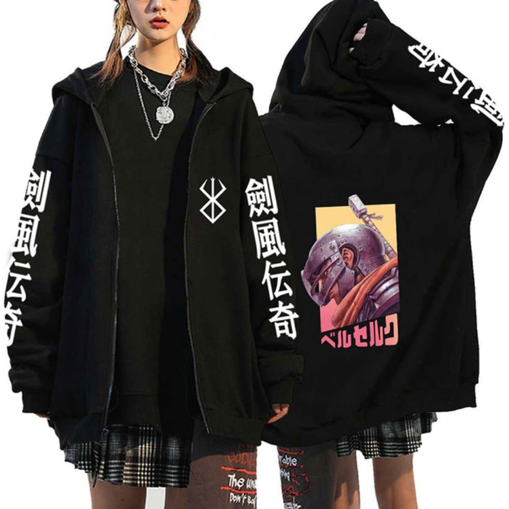 Толстовки Berserk Zipper Hoodies Men Long Sleeve Sweatshirt Fleece Oversize Jackets Coats Funny Berserk Anime Streetwear