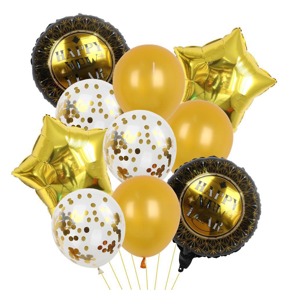 Набор из 10 штук в новогодней тематике С Новым годом Розовое золото Алюминиевая пленка Латексная пентаграмма Комбинация шаров