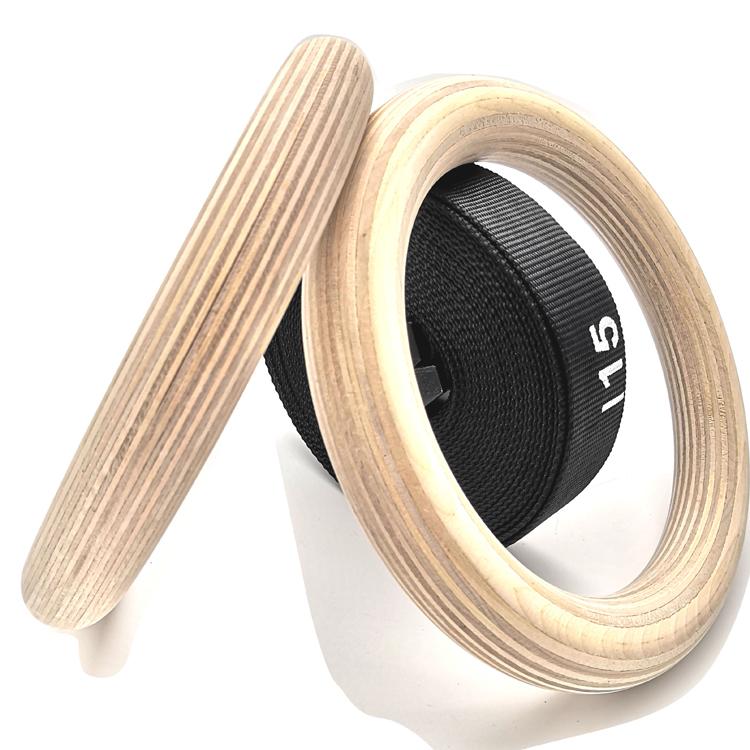 Fitness Wood Gymnastic Rings with Numbered Straps
