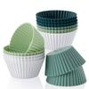 SensaBliss Silicone Cooking Baking Cups, Cupcake Cases, Baking Molds, Oven Safe, Heat Resistant, Durable, Reusable (White, Light Green, Light Blue, In