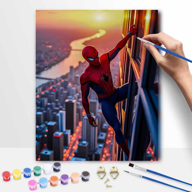 SpiderMan Cityscape Oil Art Painting Kit Home Wall Decor Handmade Gift for Marvel Movie Fans Modern Art Living Room Office Art Decor