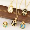 Women's Elegant Vintage Inlaid Diamond Temperament Water Drop Hollow Egg Pendant Necklace Copper 18K Gold Plated Jewelry