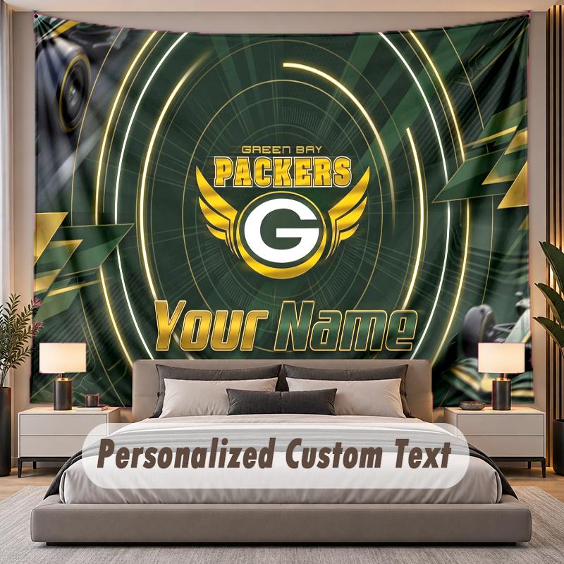 Custom Name Text Tapestry Green Bay Packers Personalized Polyester Wall Tapestry For Bedroom And Room
