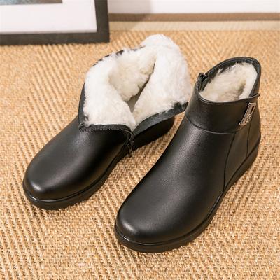 Ботинки для мамы из хлопка среднего возраста, кожаные зимние теплые нескользящие короткие ботинки для бабушки среднего и пожилого возраста, бархатные хлопковые туфли для пожилых людей