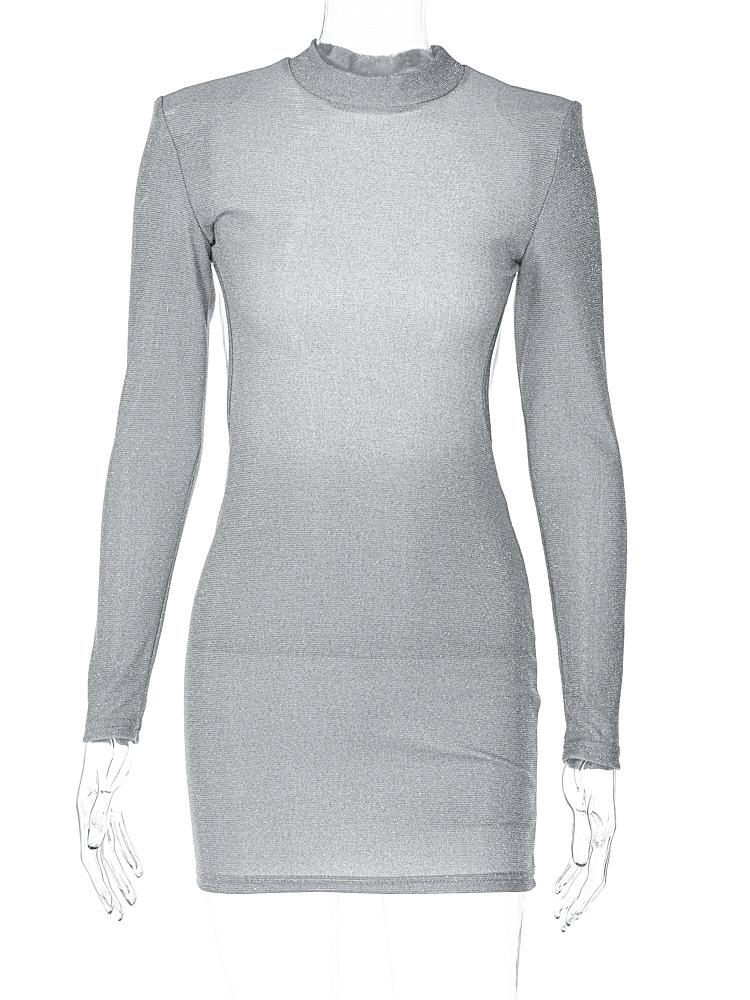 Женщины, Весна Осень, Сексуальность, Открытая Спинка, Цепочка, Блеск, Вечеринка, Элегантный, Наряды, Длинный Рукав, Мини-Платье