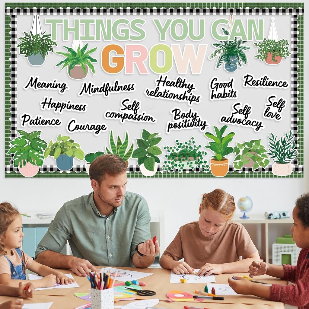 Набор для классной доски с растениями Декор для классной комнаты с растениями Зелень Мотивационные украшения для доски объявлений То, что вы можете вырастить Позитивные вырезки с эвкалиптом для