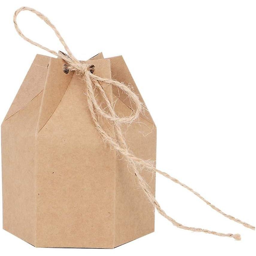 50 Pack Candy Boxes 2.8 X 1.6 X 3.5 in Dessert Gift Bag Kraft Boxes with Hemp Rope for Wedding Party