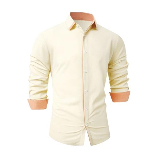 Мужская рубашка с отложным воротником и длинным рукавом, однобортная, контрастного цвета, приталенная, мягкая, дышащая, в деловом стиле, офисный топ средней длины