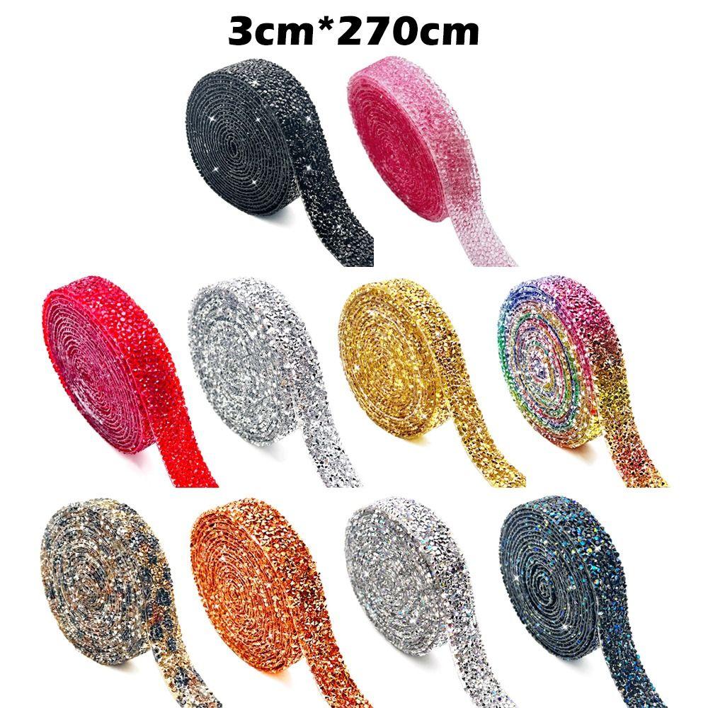 Лента со стразами из смолы шириной 3 см, длина 3 ярда, клейкая основа, самоклеящаяся, бриллиантовая наклейка, термозакрепляющаяся, для приклеивания утюгом
