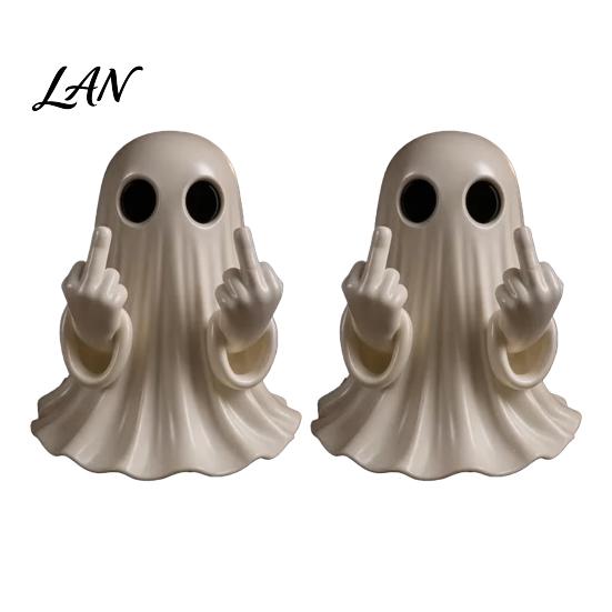 Quirky Ghost Figurine Halloween Figurine, Funny Spooky Middle Finger Statue, Table Decorations, Cartoon Cute Resin Holiday Desktop Ornament Decor for