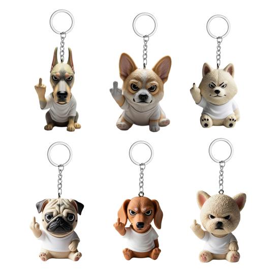 Поза среднего пальца Брелок для щенка 3D Дизайн собаки Брелок Рюкзак Крутое украшение щенка Аксессуары для сумки